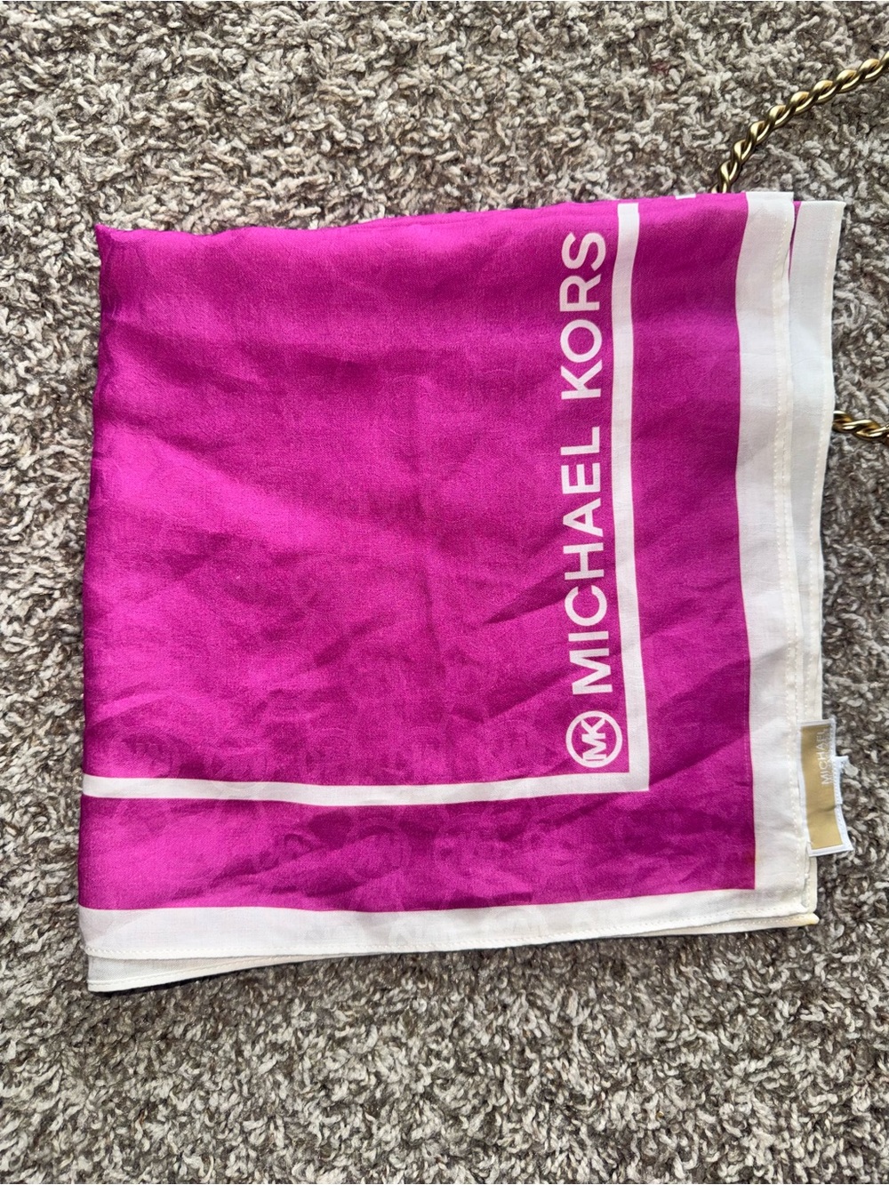 Michael Kors Pink Fuchsia MK Logo Square Scarf Bandana Designer Accessory